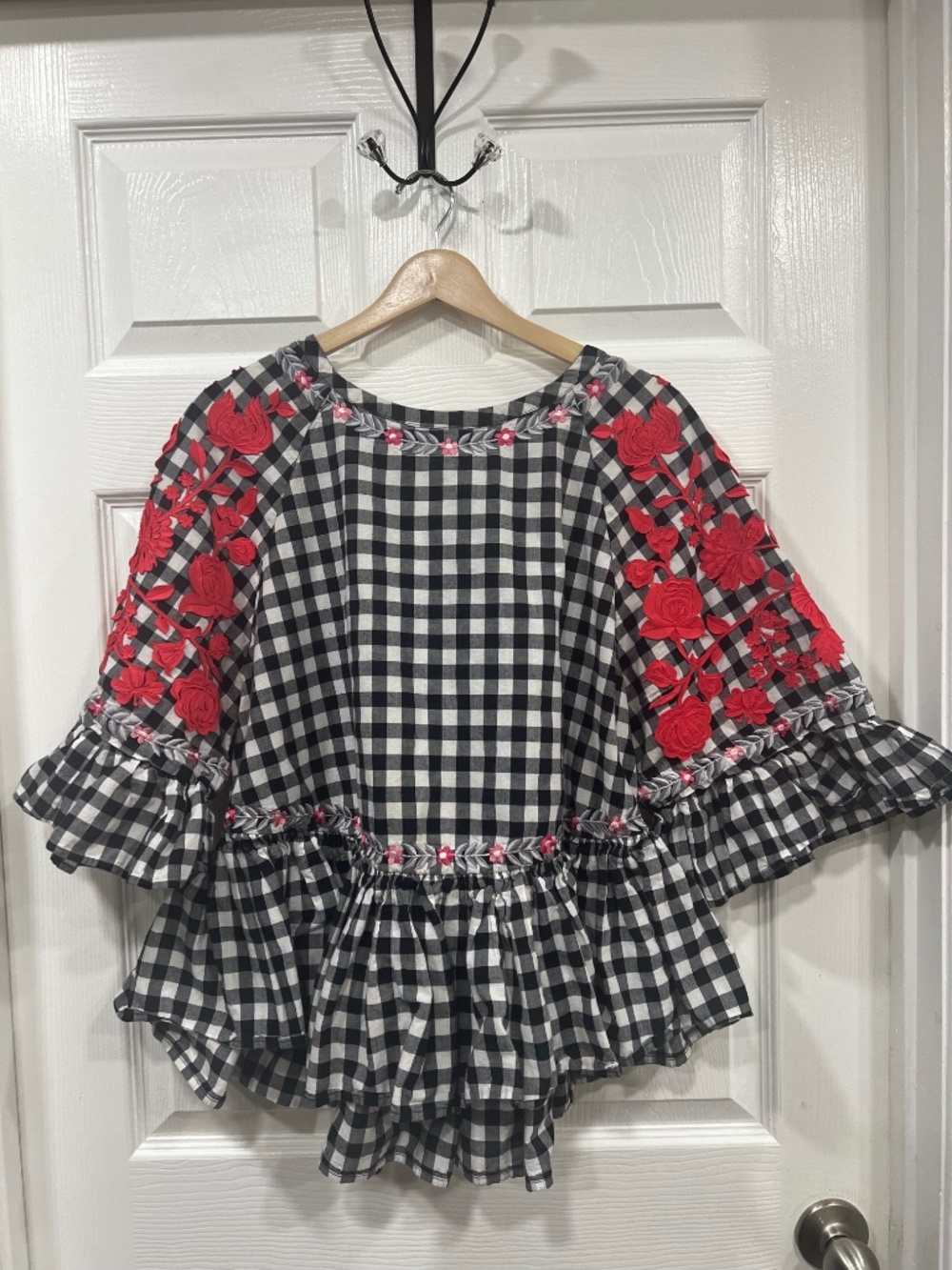 Pankaj and Nidhi | Anthropologie Gingham Embellished Top